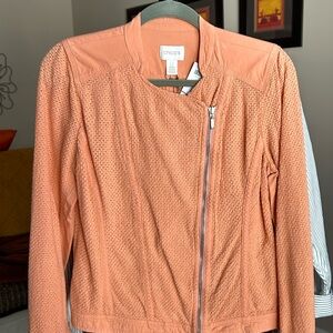 Chico's Vibrant Peach Mixed Texture Zipped Jacket NWT